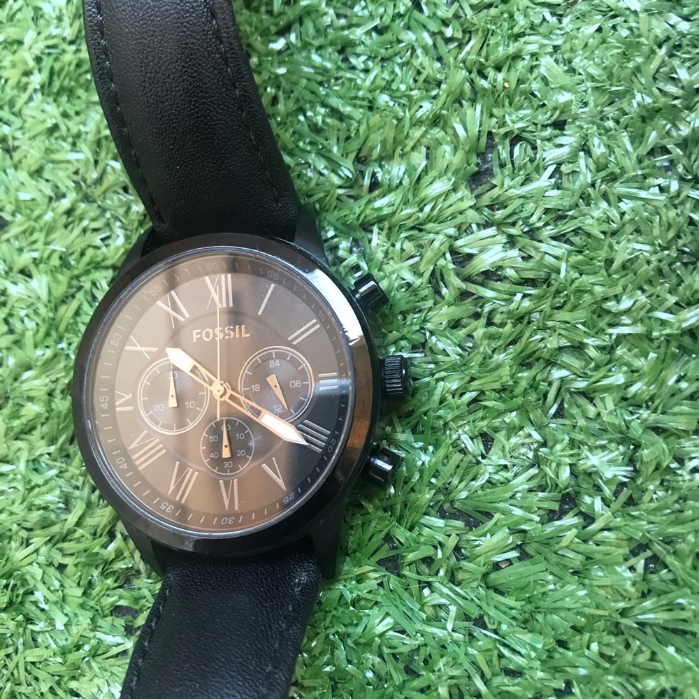 Men’s fossil black leather watch - Picture 4 of 6